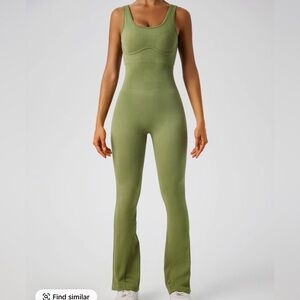 Ribbed Olive Green High-Waist Jumpsuit